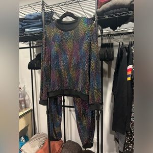 Women's sequin glitter long sleeve sweatshirts and skinny trousers, 2pc outfit